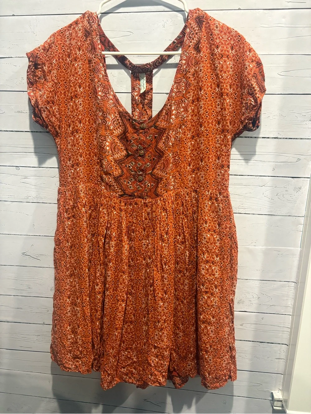 Free People Sundown Orange Geometric Print Babydoll Tunic / Mini Dress